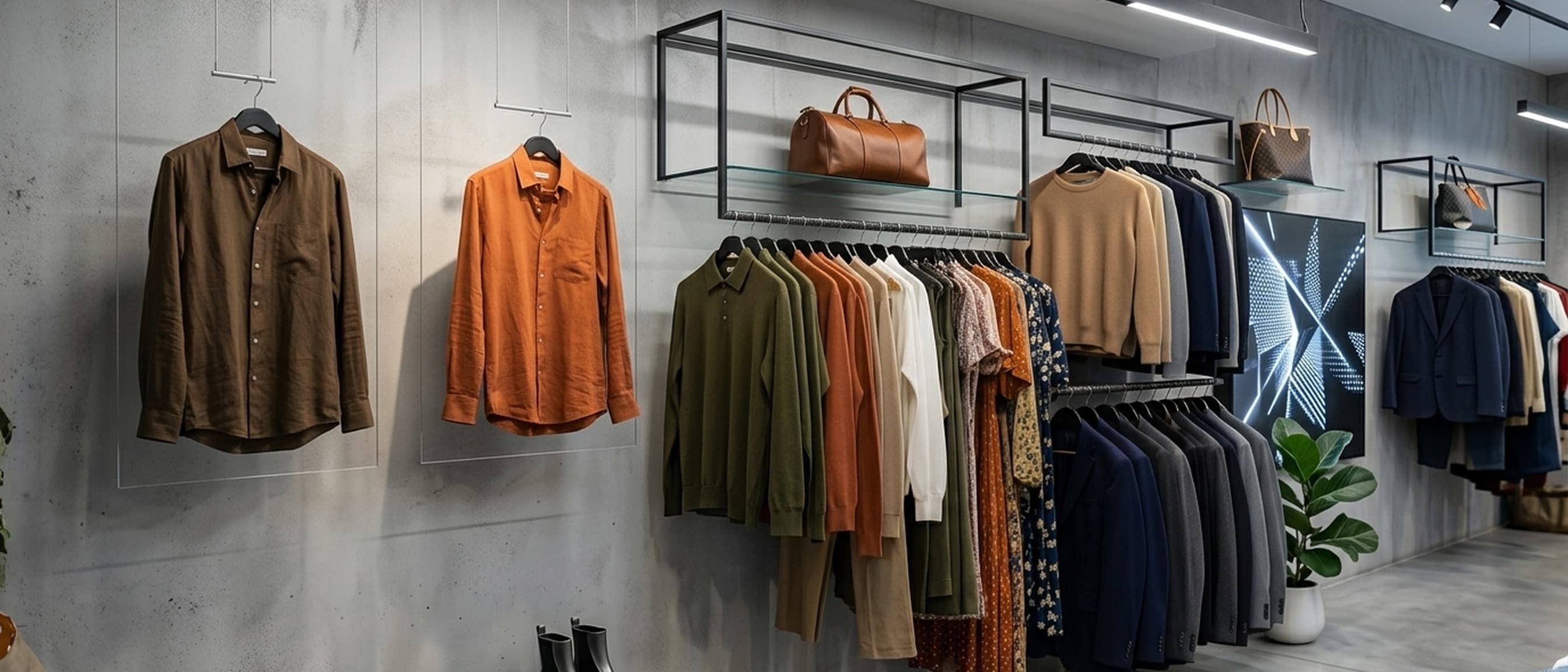 Boutique clothing rack styled with vibrant pieces